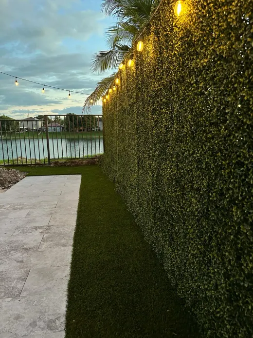 ivy wall string lights dusk