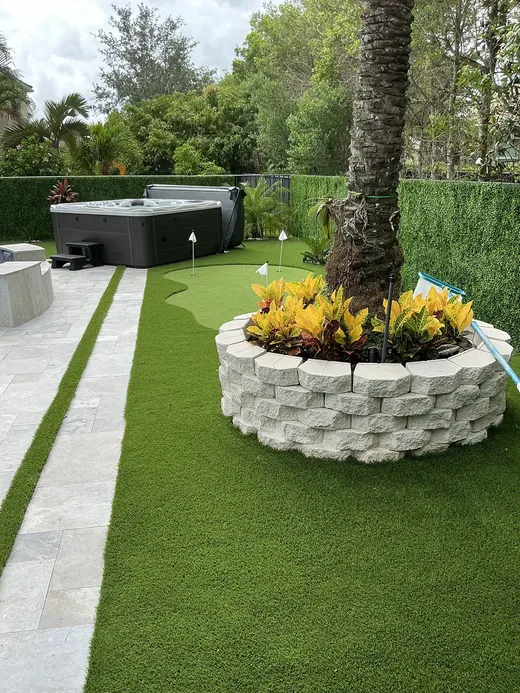 putting green hot tub patio