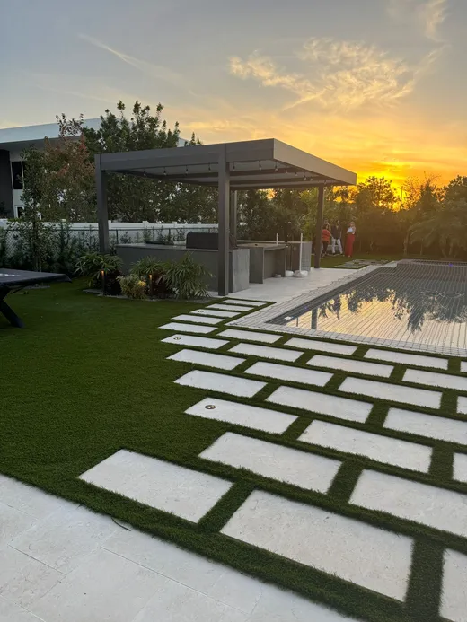 residential backyard sunset turf